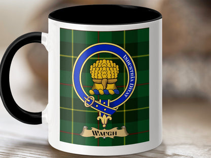 Physical Item 11oz / Black Waugh Clan Scottish Tartan Crest Mug