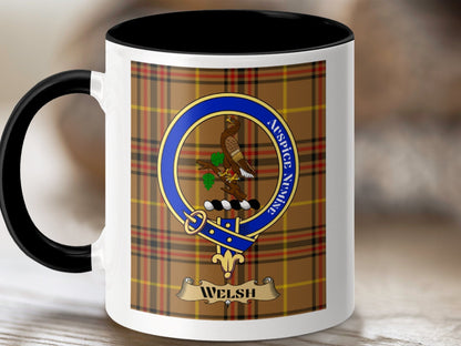 Physical Item 11oz / Black Welsh Clan Scottish Tartan Crest Mug