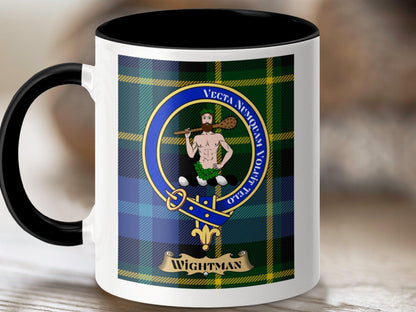 Physical Item 11oz / Black Wightman Clan Scottish Tartan Crest Mug