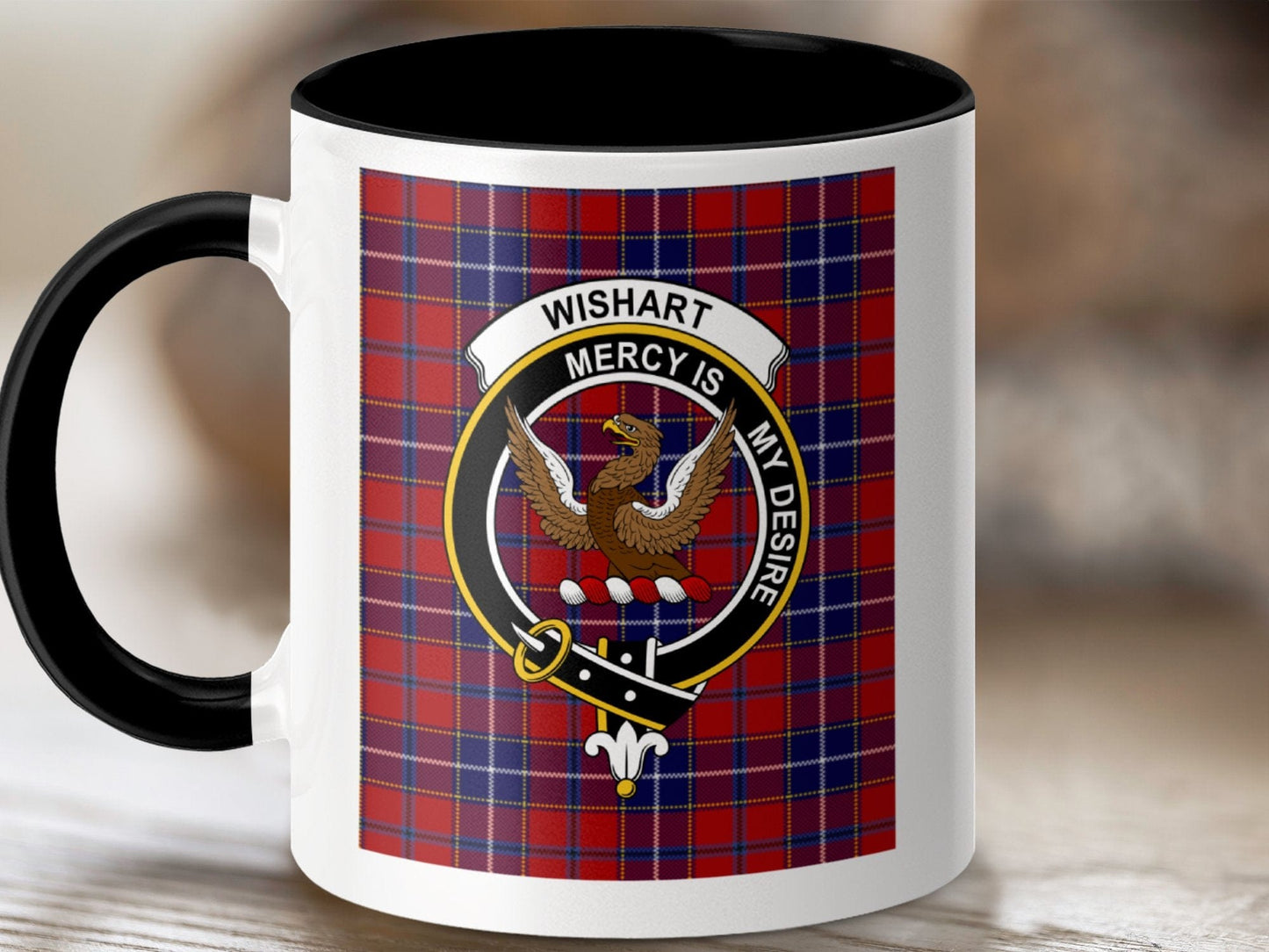 Physical Item 11oz / Black Wishart Clan Scottish Tartan Crest Mug