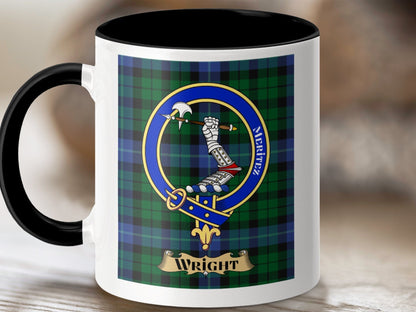 Physical Item 11oz / Black Wright Clan Scottish Tartan Crest Mug