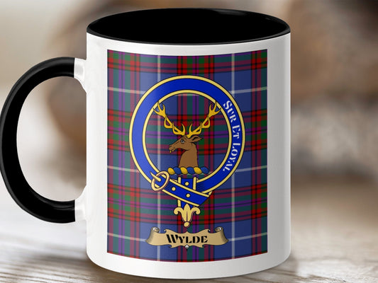 Physical Item 11oz / Black Wylde Clan Scottish Tartan Crest Mug