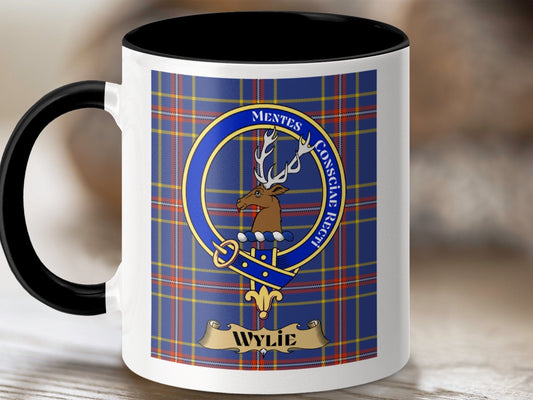 Physical Item 11oz / Black Wylie Clan Scottish Tartan Crest Mug