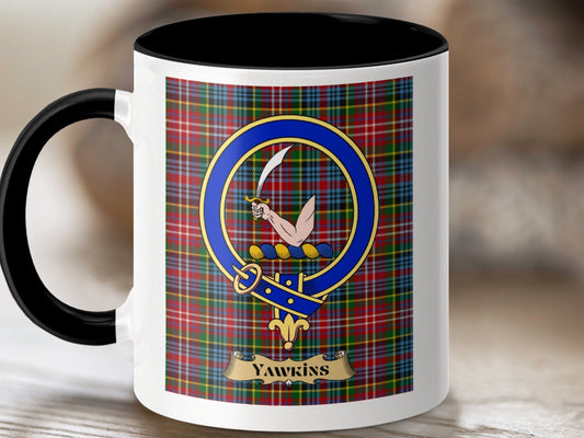 Physical Item 11oz / Black Yawkins Clan Scottish Tartan Crest Mug