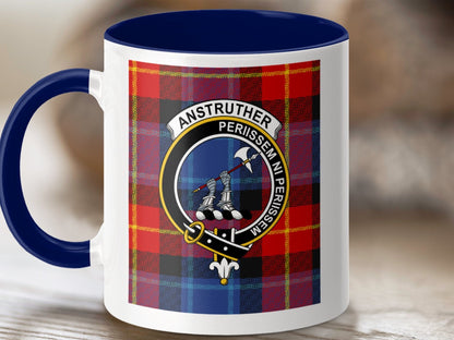 Physical Item 11oz / Dark Blue Anstruther Clan Scottish Tartan Crest Mug