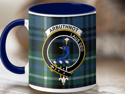 Physical Item 11oz / Dark Blue Arbuthnot Clan Crest Tartan Scottish Mug