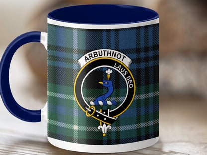 Physical Item 11oz / Dark Blue Arbuthnot Clan Crest Tartan Scottish Mug