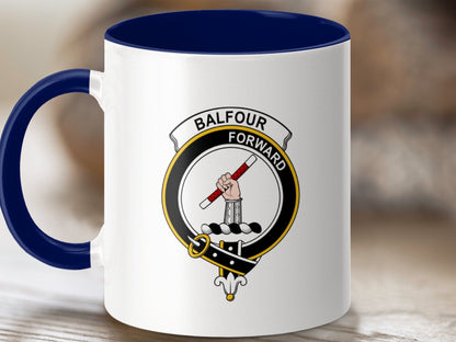 Physical Item 11oz / Dark Blue Balfour Clan Crest Tartan Scottish Mug