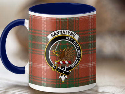 Physical Item 11oz / Dark Blue Bannatyne Clan Crest Tartan Scottish Mug