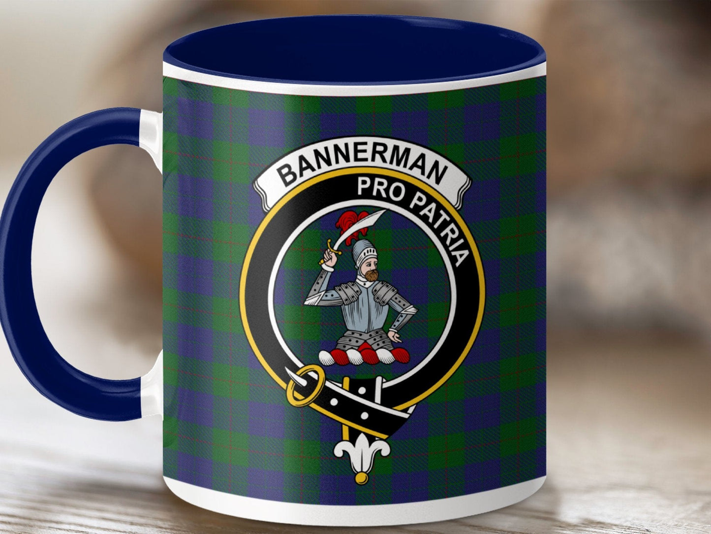 Physical Item 11oz / Dark Blue Bannerman Clan Crest Tartan Scottish Mug