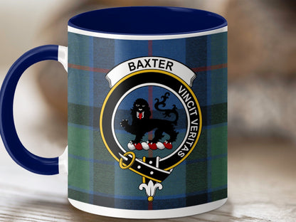 Physical Item 11oz / Dark Blue Baxter Clan Crest Tartan Scottish Mug