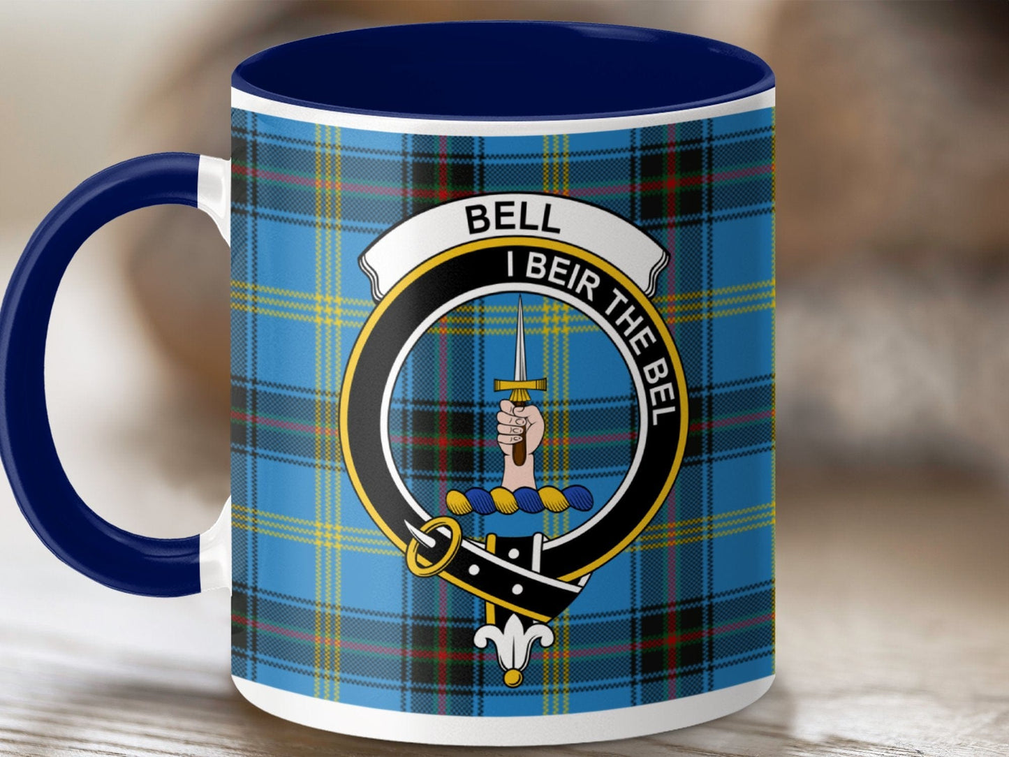 Physical Item 11oz / Dark Blue Bell Clan Crest Tartan Scottish Mug