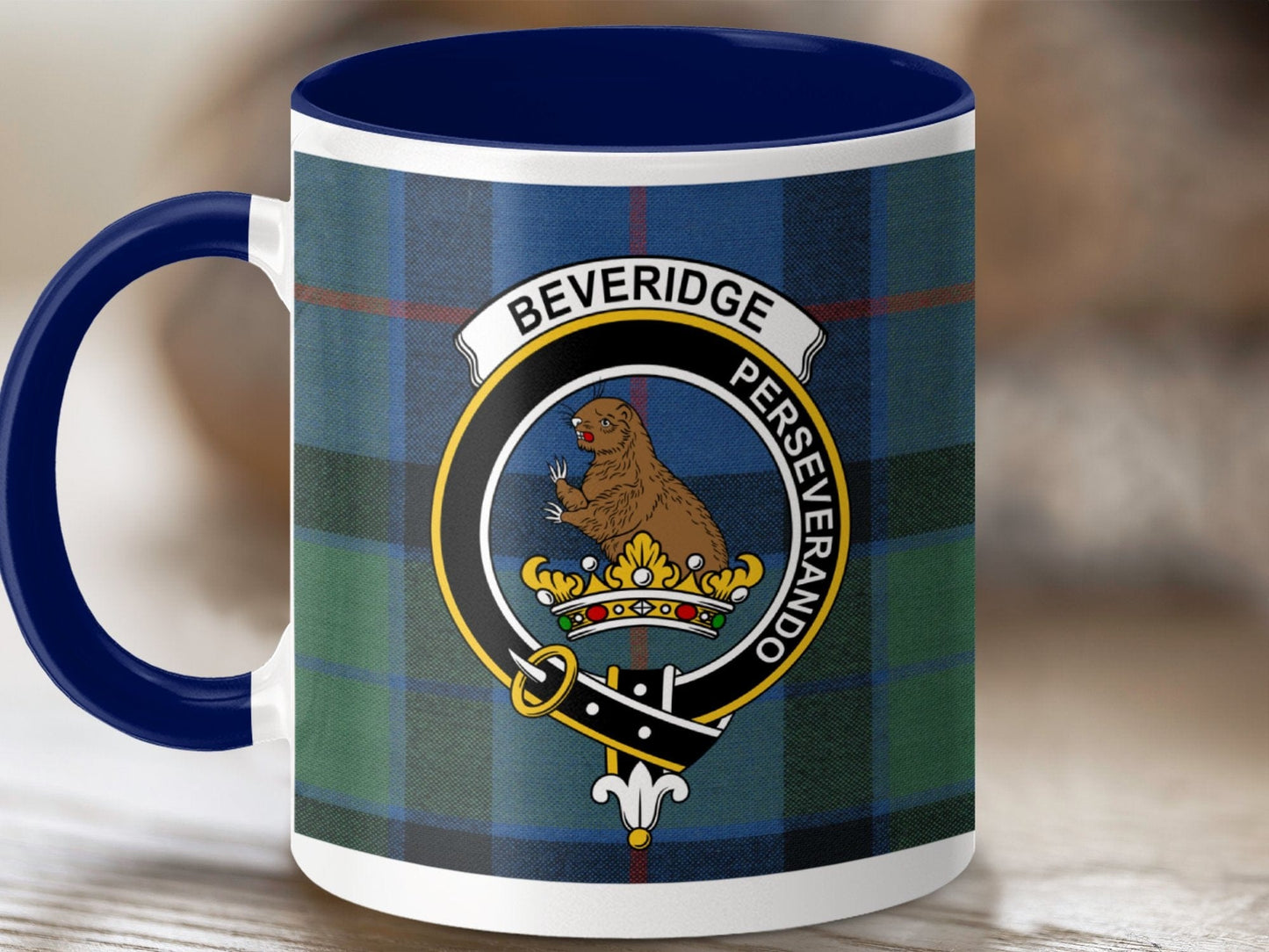 Physical Item 11oz / Dark Blue Beveridge Clan Scottish Tartan Mug