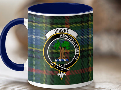 Physical Item 11oz / Dark Blue Bisset Clan Crest Tartan Scottish Mug