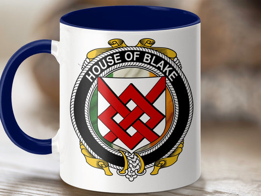 Physical Item 11oz / Dark Blue Blake Family Irish Crest Emblem Mug