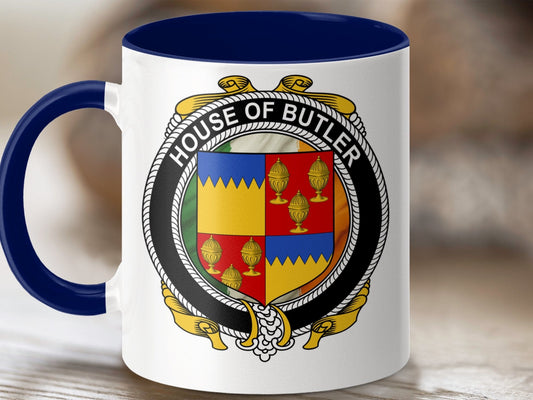 Physical Item 11oz / Dark Blue Butler Family Name irish Crest Ceramic Mugs