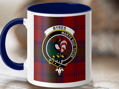 Physical Item 11oz / Dark Blue Byrers Clan Scottish Tartan Crest Mug
