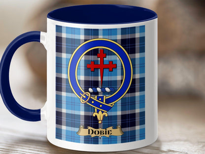 Physical Item 11oz / Dark Blue Dobie Clan Scottish Tartan Crest Mug
