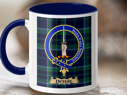 Physical Item 11oz / Dark Blue Duthie Clan Scottish Tartan Crest Mug