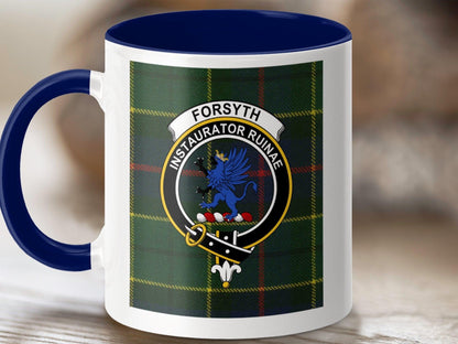 Physical Item 11oz / Dark Blue Forsyth Clan Scottish Tartan Crest Mug