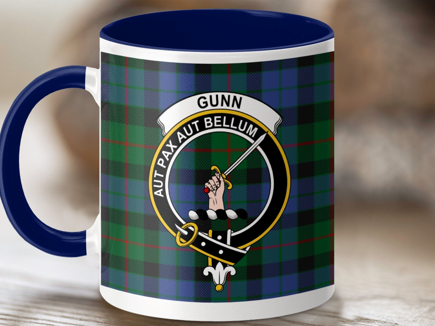 Physical Item 11oz / Dark Blue Gunn Clan Scottish Tartan Mug