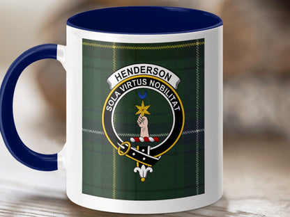 Physical Item 11oz / Dark Blue Henderson Clan Scottish Tartan Crest Mug