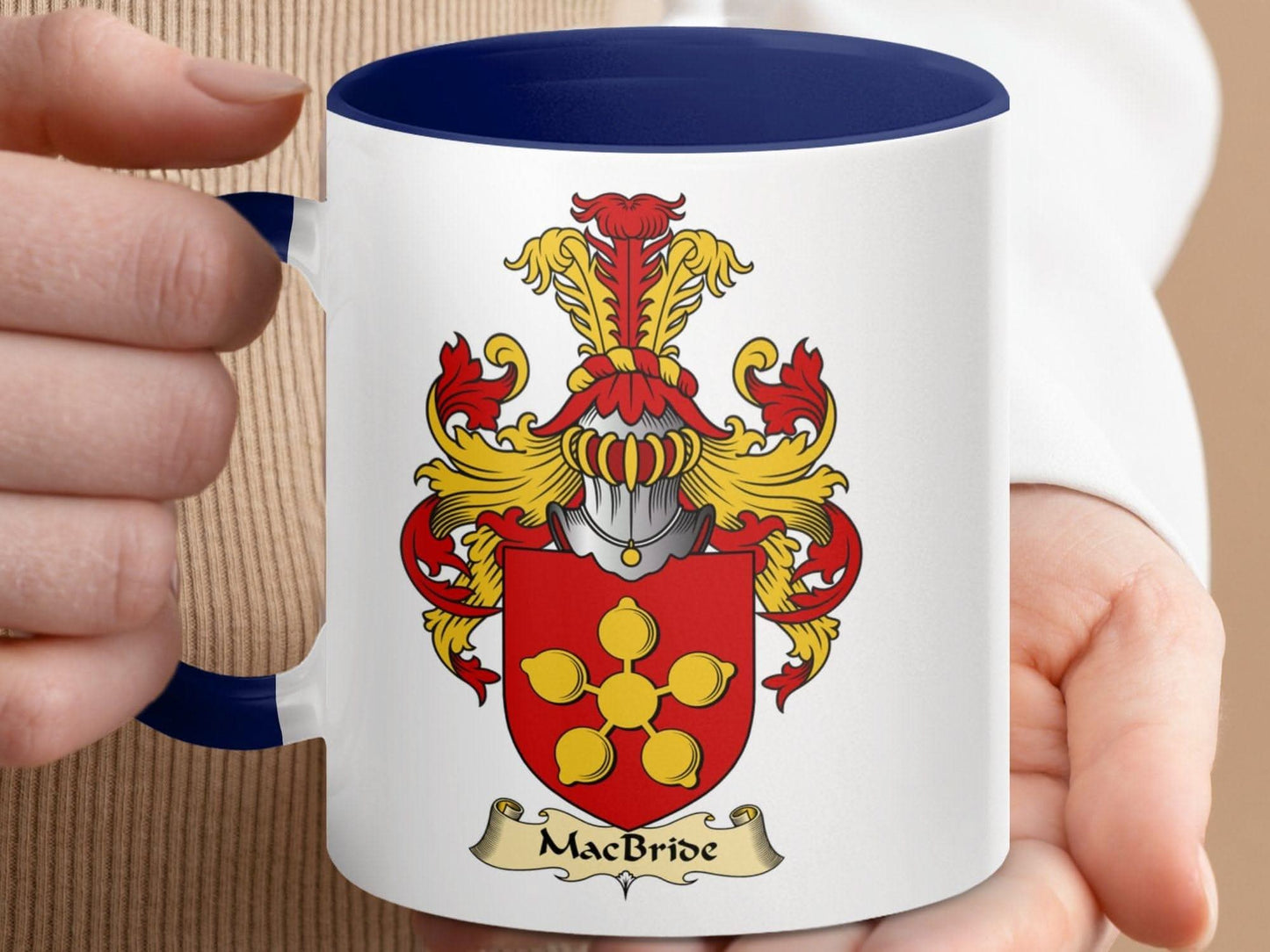 MacBride Family Crest Shield Design Accent Mug - Celtic Ancestry Gifts