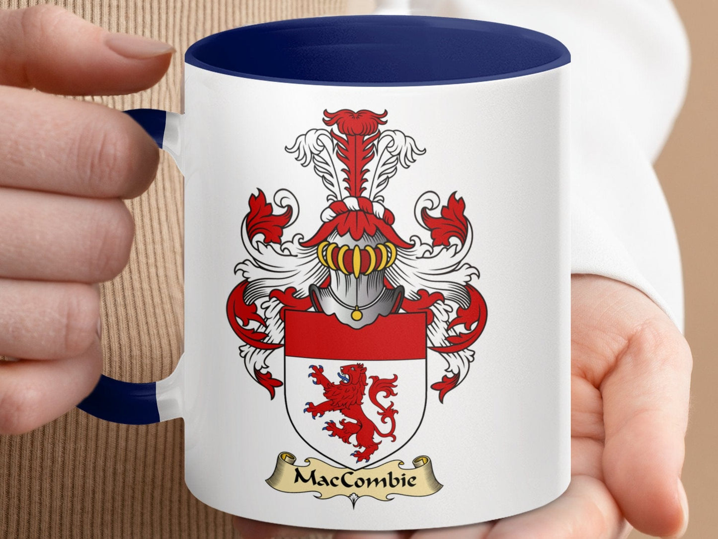 Physical Item 11oz / Dark Blue MacCombie Family Crest Heraldic Coat of Arms Mug