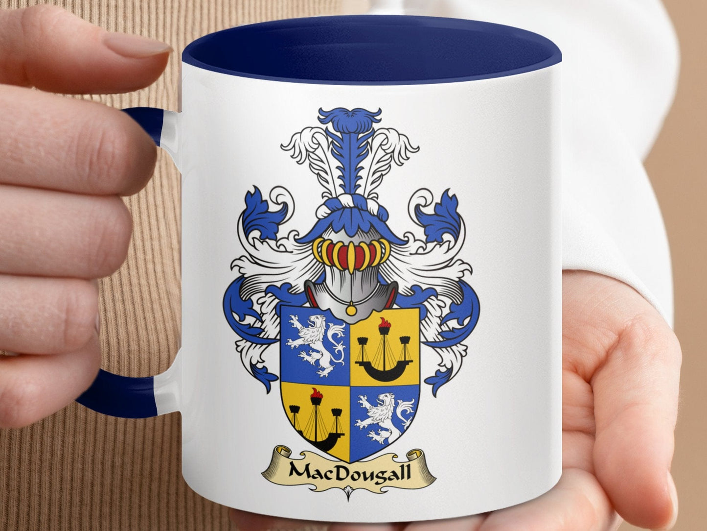 Physical Item 11oz / Dark Blue MacDougall Clan Family Crest Emblem Accent Coffee Mug