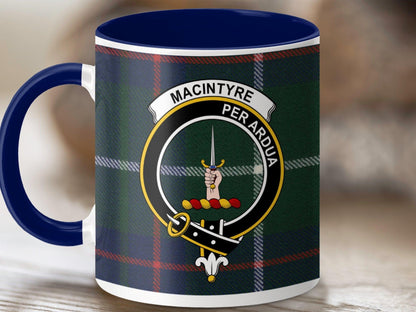 Physical Item 11oz / Dark Blue MacIntyre Clan Crest Tartan Scottish Mug