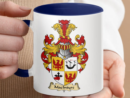 Physical Item 11oz / Dark Blue MacIntyre Family Clan Coat of Arms Emblem Accent Mug