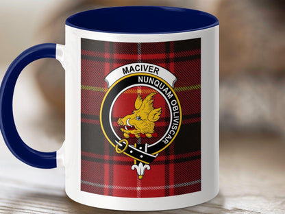 Physical Item 11oz / Dark Blue MacIver Clan Scottish Tartan Crest Mug