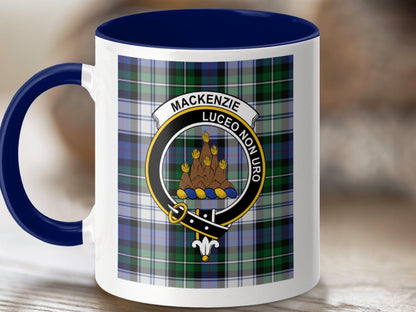 Physical Item 11oz / Dark Blue MacKenzie Clan Scottish Tartan Crest Mug