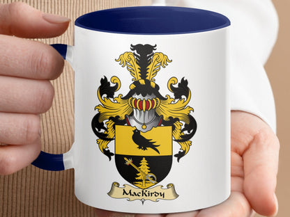 Physical Item 11oz / Dark Blue MacKirdy Family Crest Shield Design Accent Coffee Mug