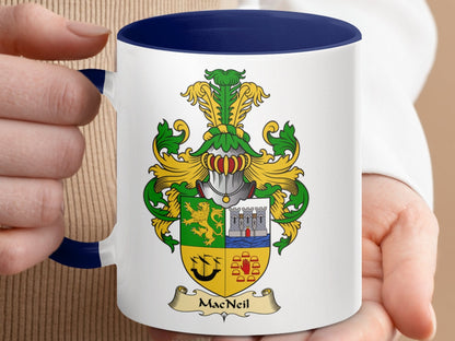 Physical Item 11oz / Dark Blue MacNeil Family Crest Emblem Display Coffee Mug