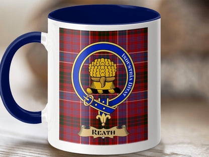 Physical Item 11oz / Dark Blue MacReath Clan Scottish Tartan Crest Mug