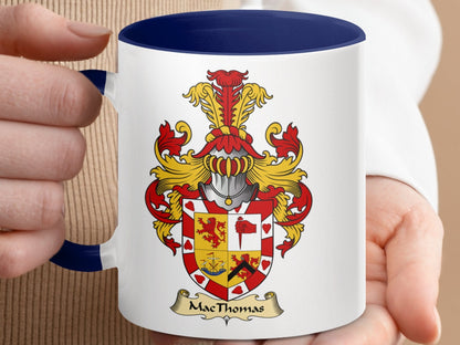 Physical Item 11oz / Dark Blue MacThomas Family Crest Coat of Arms Accent Coffee Mug