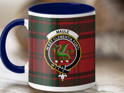 Physical Item 11oz / Dark Blue Maule Clan Crest Tartan Scottish Mug