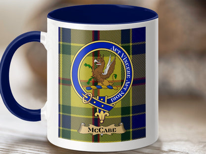 Physical Item 11oz / Dark Blue McCabe Clan Scottish Tartan Crest Mug