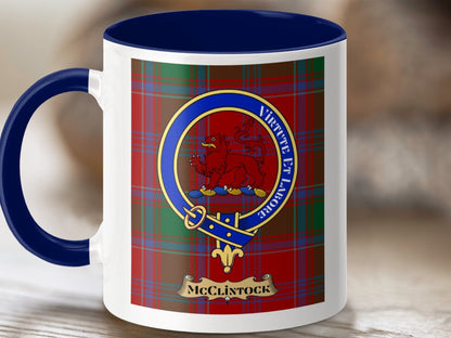 Physical Item 11oz / Dark Blue McClintock Clan Scottish Tartan Crest Mug