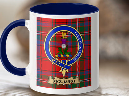 Physical Item 11oz / Dark Blue McClurg Clan Scottish Tartan Crest Mug