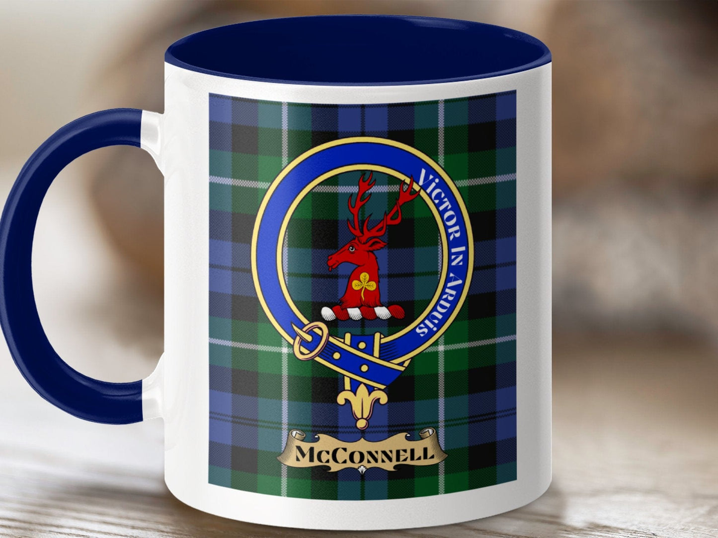 Physical Item 11oz / Dark Blue McConnell Clan Scottish Tartan Crest Mug