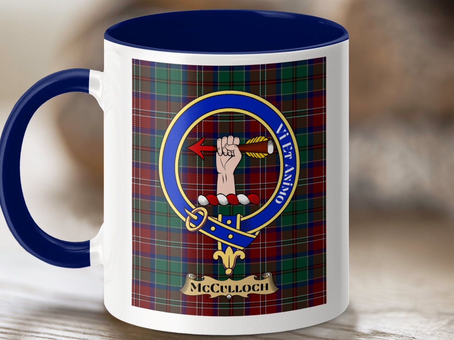 Physical Item 11oz / Dark Blue McCulloch Clan Scottish Tartan Crest Mug