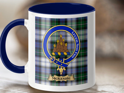 Physical Item 11oz / Dark Blue McKenzie Clan Scottish Tartan Crest Mug