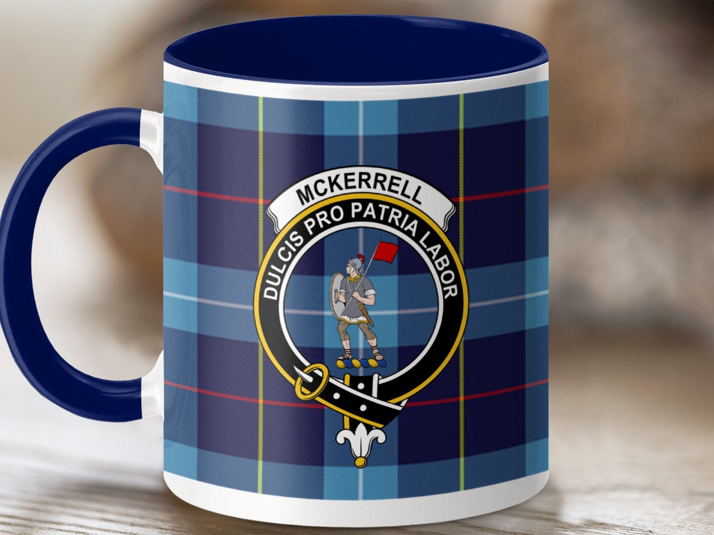 Physical Item 11oz / Dark Blue McKerrell Clan Crest Tartan Scottish Mug