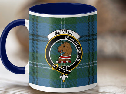 Physical Item 11oz / Dark Blue Melville Clan Crest Tartan Scottish Mug