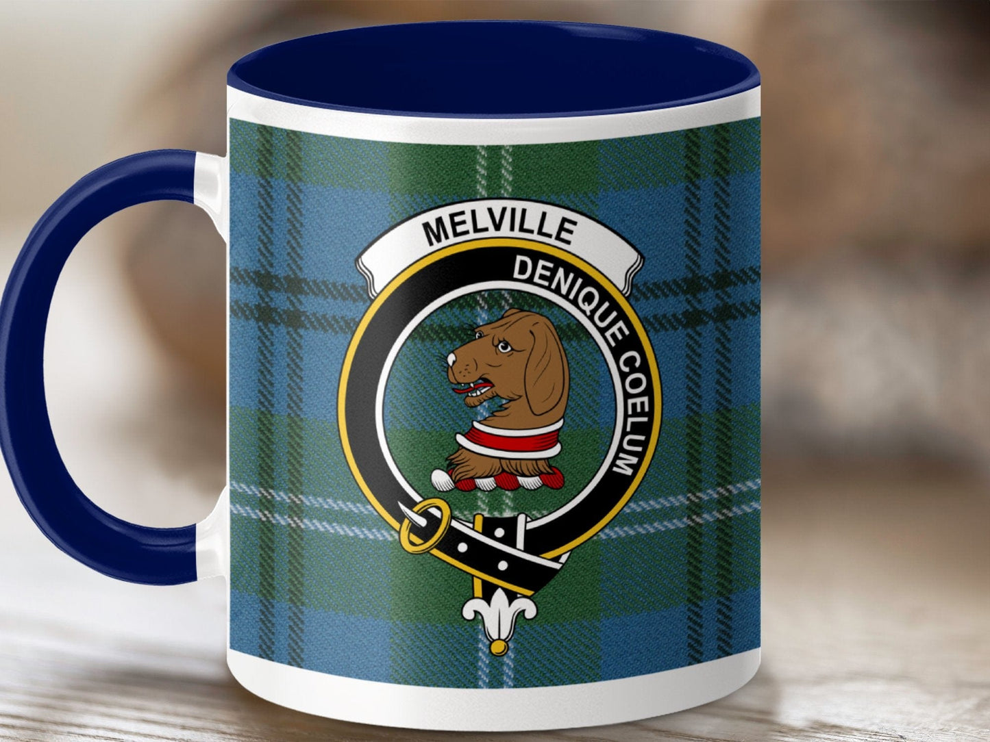 Physical Item 11oz / Dark Blue Melville Clan Scottish Tartan Mug