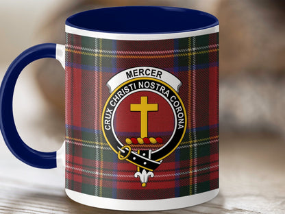 Physical Item 11oz / Dark Blue Mercer Clan Crest Tartan Scottish Mug