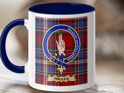 Physical Item 11oz / Dark Blue Miller Clan Scottish Tartan Crest Mug