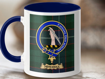 Physical Item 11oz / Dark Blue Mitchell Clan Scottish Tartan Crest Mug